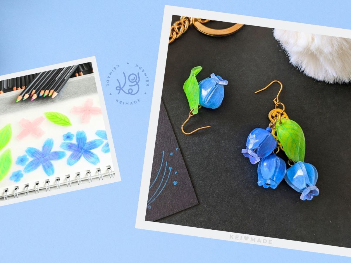 Make 3D Blueberry Earrings with shrink art plastic (Free template)
