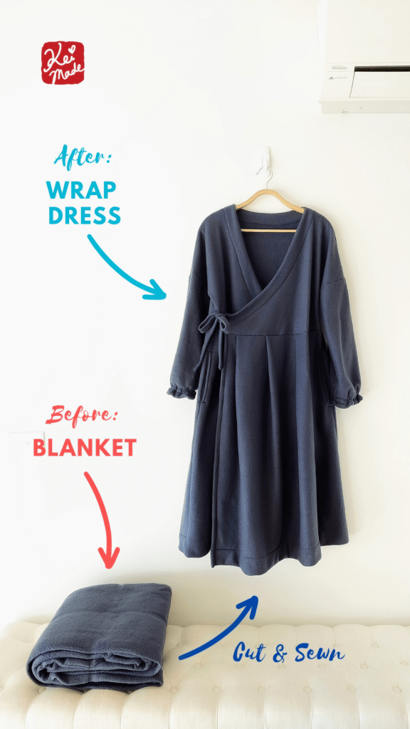 A pretty wrap dress sewn from a $10 Kmart fleece blanket by KeiMade.