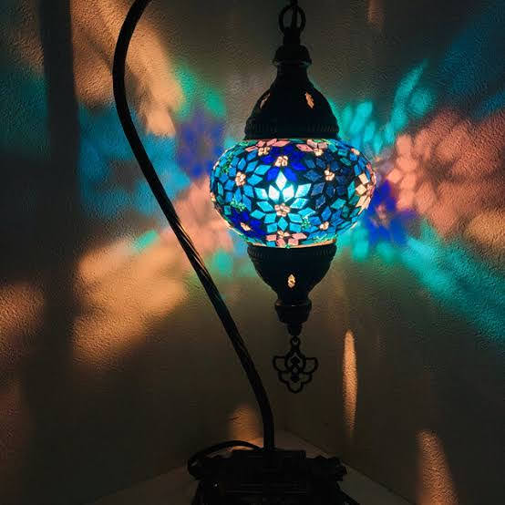 Blue floral pattern Turkish Lamp