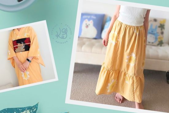 How KeiMade upcycled a summer kimono yukata into a tiered hem skirt