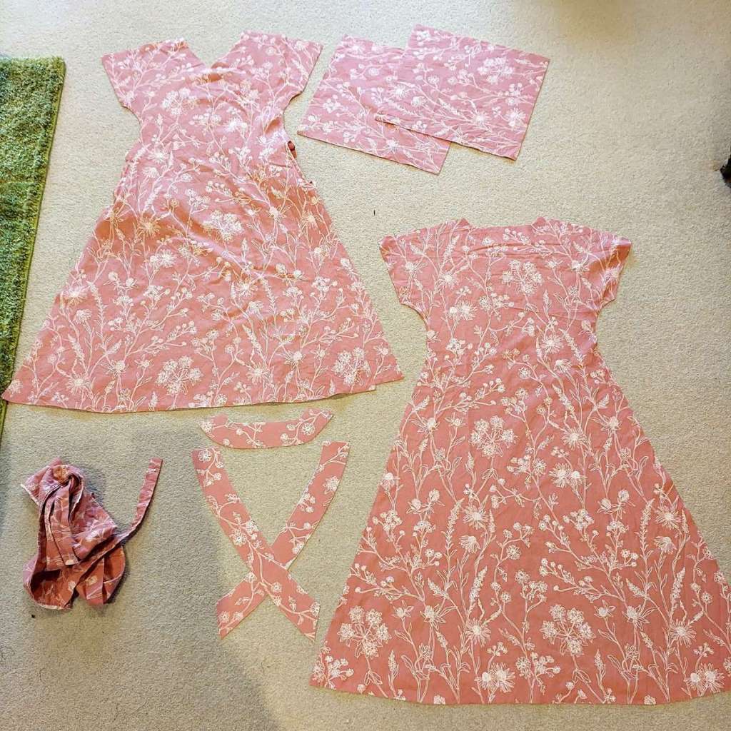 Pretty and modest wrap dress pattern fabric cut out