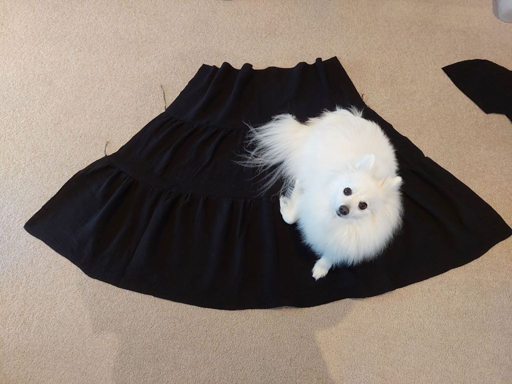Japanese Spitz Dog always helping me sew by sleeping on everything new.