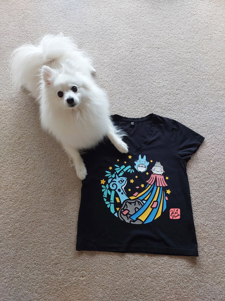 Handmade Pokemon, Totoro & Himeji T-shirt with Japanese Spitz Dog