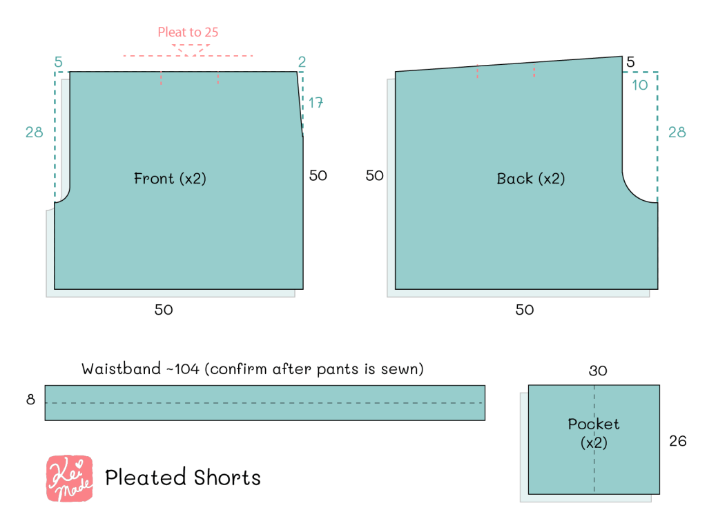Pleated shorts sewing pattern