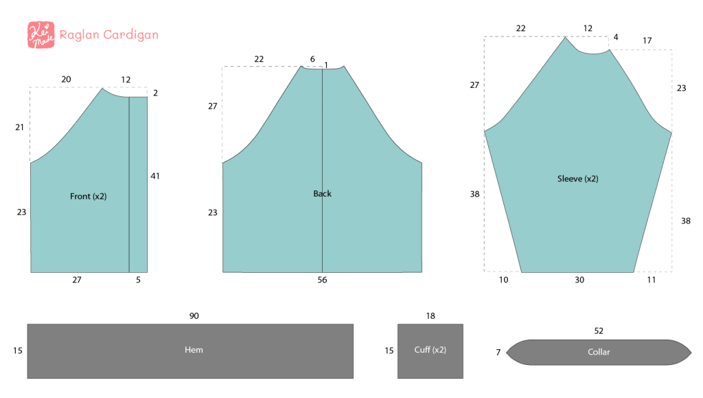 Sewing pattern for a bomber jacket style cardigan with raglan sleeves