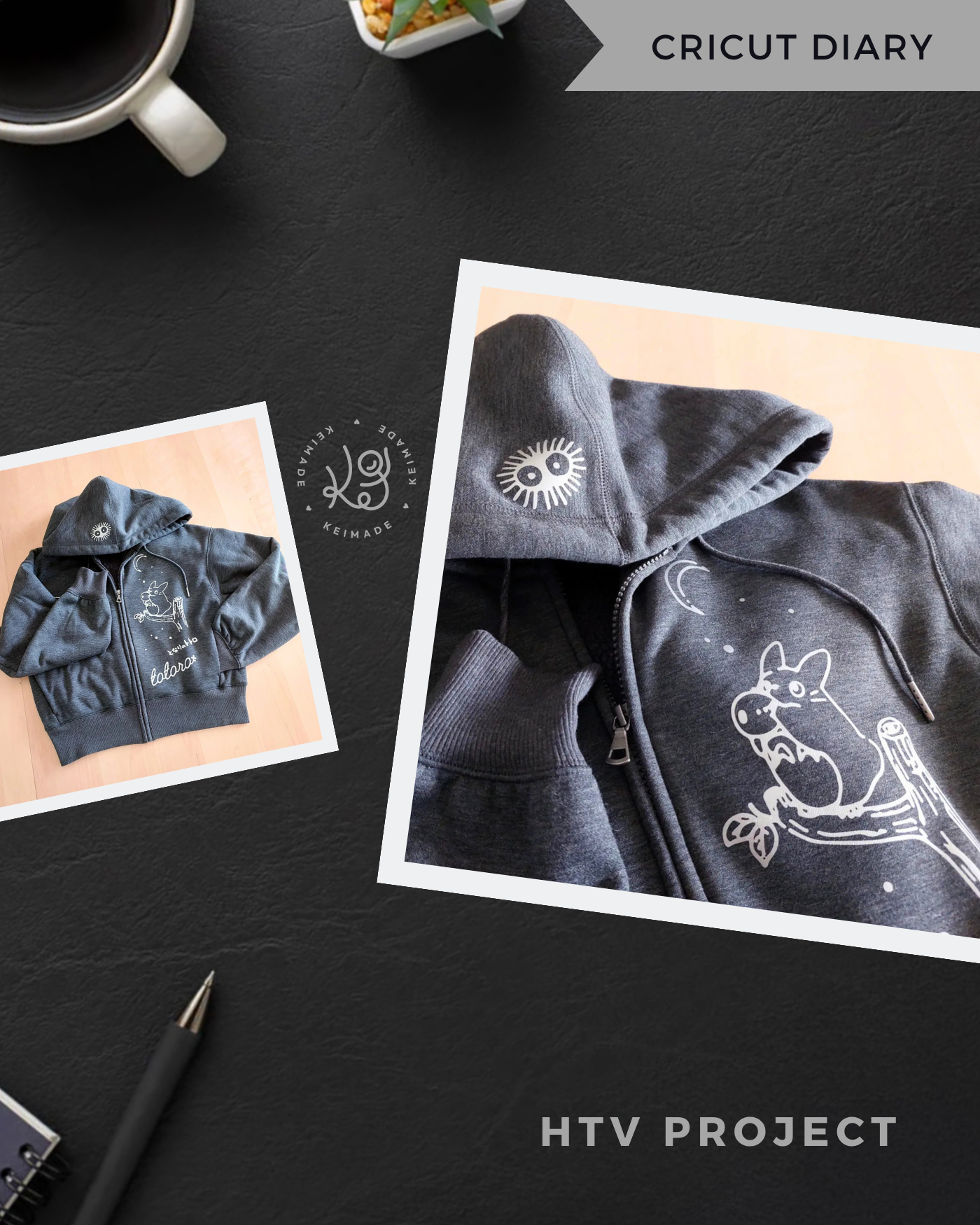 DIY Totoro Hoodie made with Cricut Maker 3, Siser EasyWeed HTV, and Uniqlo jumper (by KeiMade)
