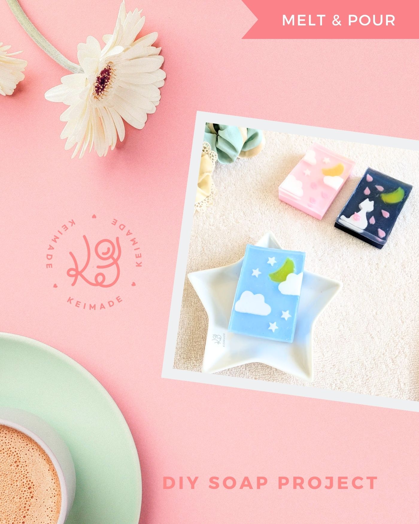 DIY cute melt and pour soap project - pastel sky