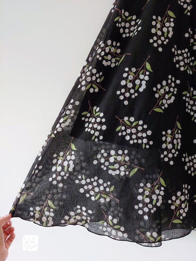 Hem of cotton voile skirt sewn with babylock's 3-thread overlock narrow hem setting