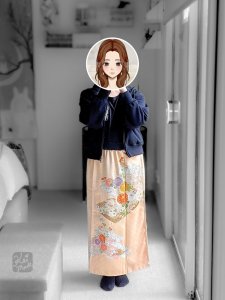 Kimono upcycled into a pleated pencil skirt