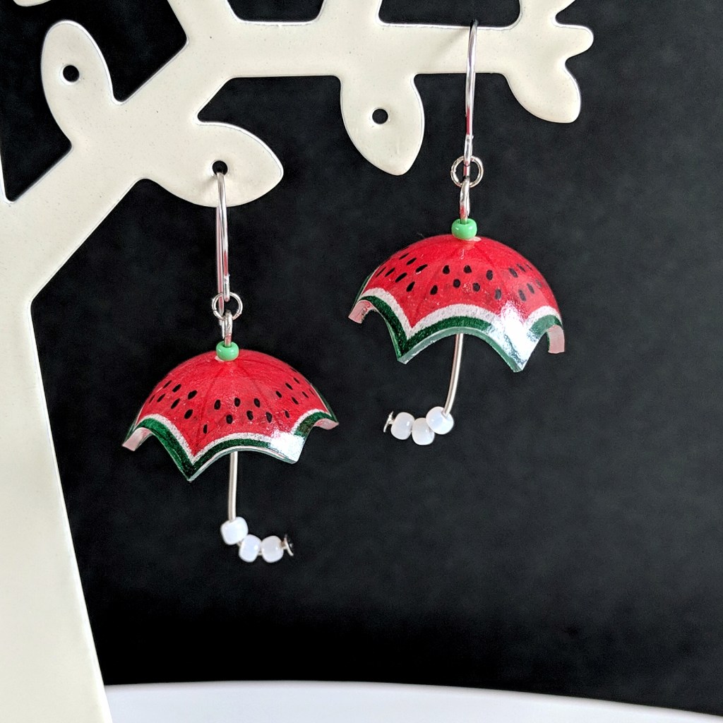 Watermelon Umbrella earrings made of shrink art plastic
