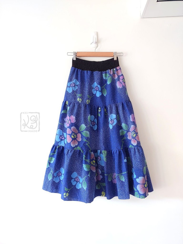 Tiered skirt upccyled from a yukata (summer kimono)
