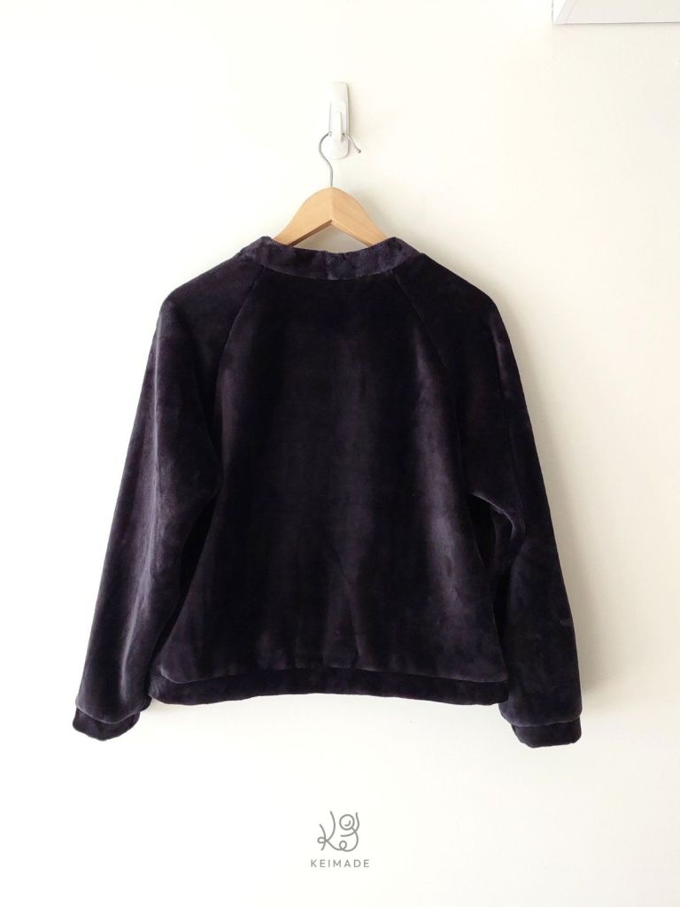 Fluffy blanket cardi made with Babylock v-neck cardigan pattern - back